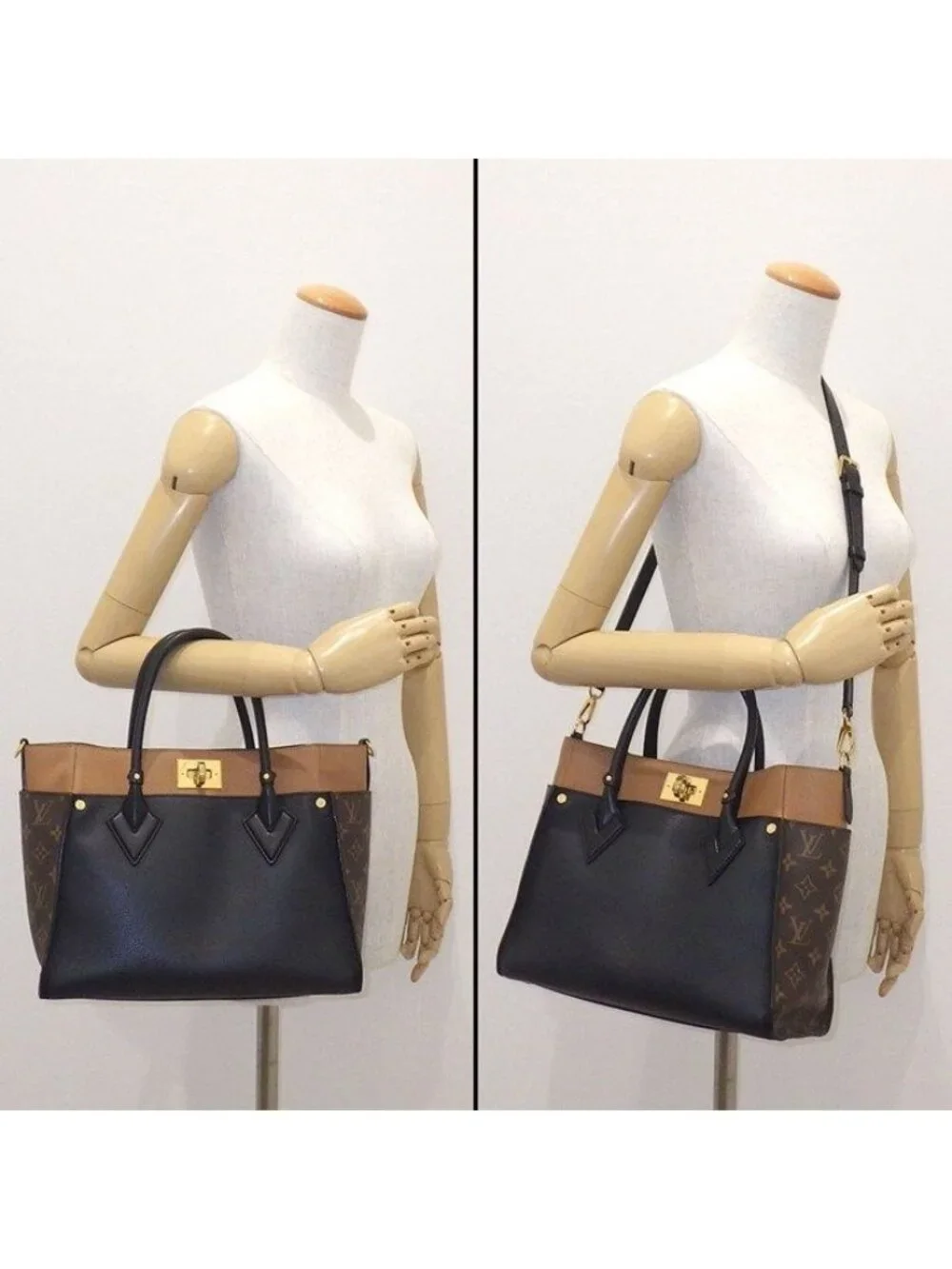 Louis Vuitton Tote Bag on My Side MM Monogram Canvas Black Grain Calfskin